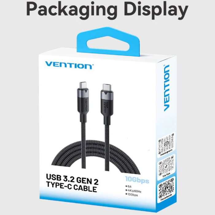 Vention Cable USB-C a USB-C 3.2 TRGWD Blanco 0.5m 100W Vention Cable USB-C a USB-C 3.2 TRGWD Blanco 0.5m 100W